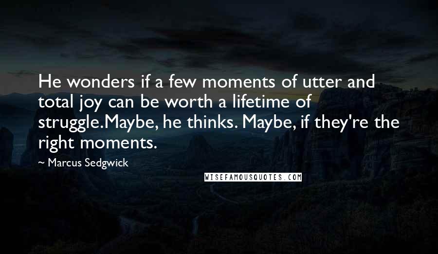 Marcus Sedgwick Quotes: He wonders if a few moments of utter and total joy can be worth a lifetime of struggle.Maybe, he thinks. Maybe, if they're the right moments.