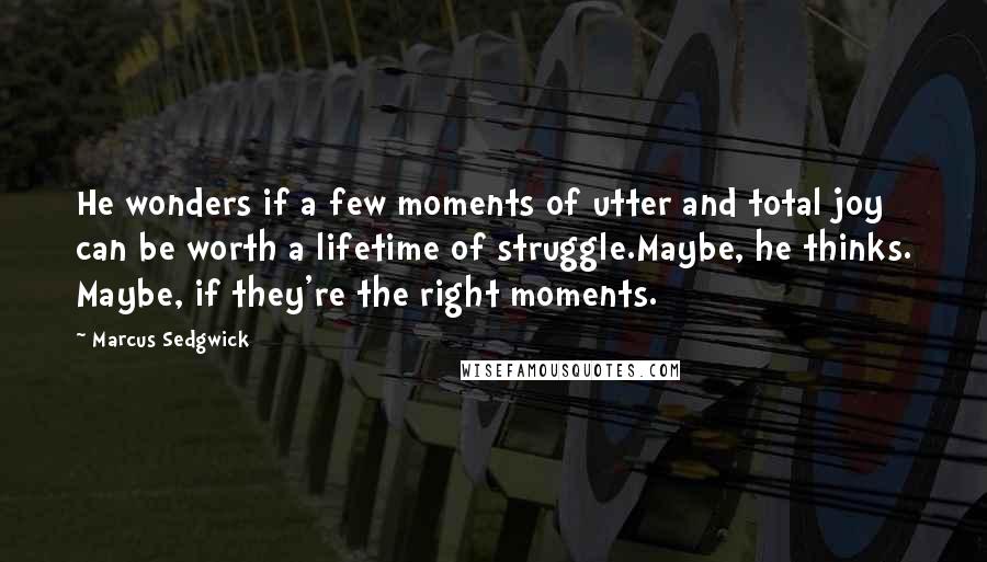Marcus Sedgwick Quotes: He wonders if a few moments of utter and total joy can be worth a lifetime of struggle.Maybe, he thinks. Maybe, if they're the right moments.