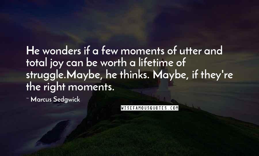 Marcus Sedgwick Quotes: He wonders if a few moments of utter and total joy can be worth a lifetime of struggle.Maybe, he thinks. Maybe, if they're the right moments.