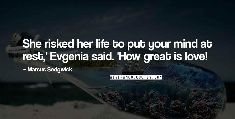 Marcus Sedgwick Quotes: She risked her life to put your mind at rest,' Evgenia said. 'How great is love!