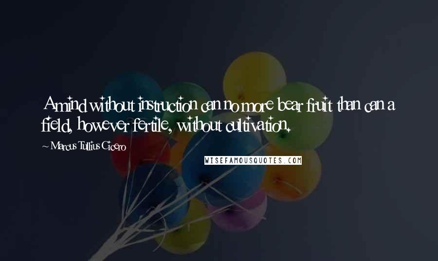 Marcus Tullius Cicero Quotes: A mind without instruction can no more bear fruit than can a field, however fertile, without cultivation.