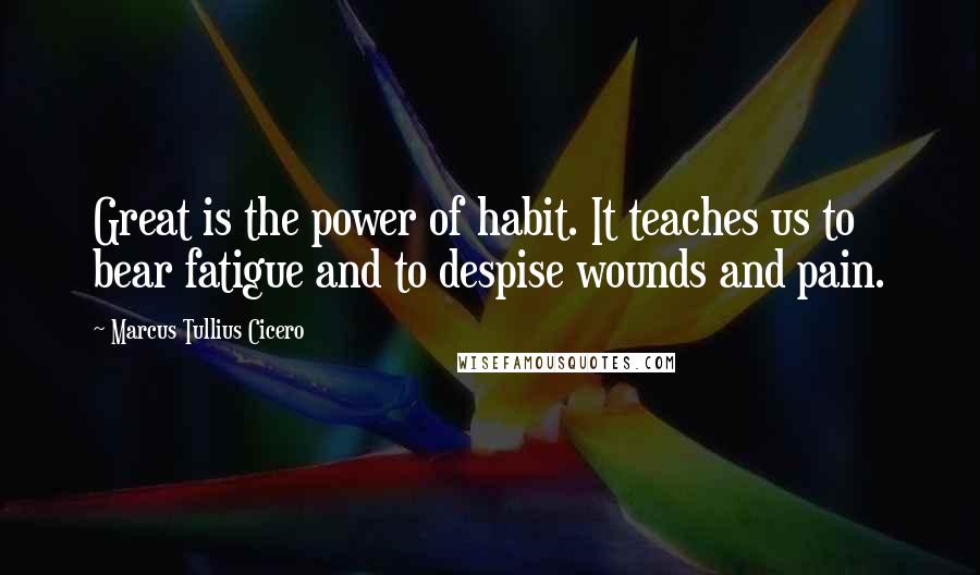 Marcus Tullius Cicero Quotes: Great is the power of habit. It teaches us to bear fatigue and to despise wounds and pain.