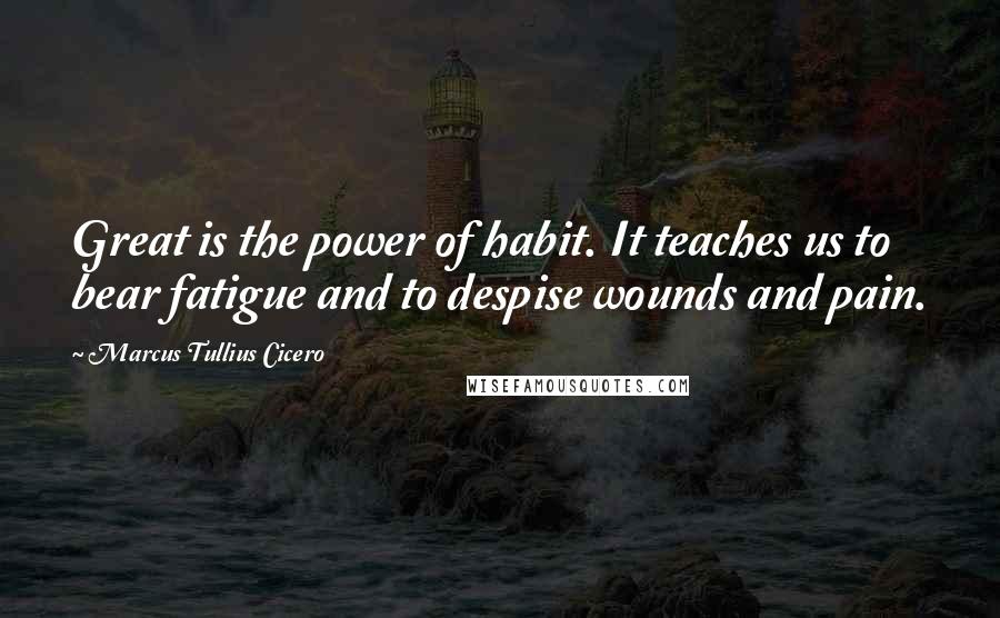 Marcus Tullius Cicero Quotes: Great is the power of habit. It teaches us to bear fatigue and to despise wounds and pain.