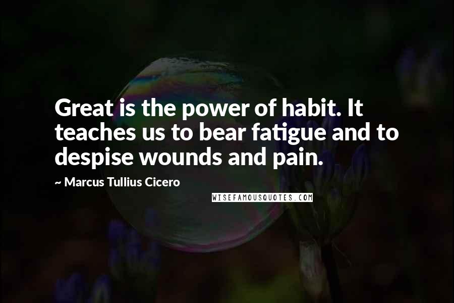 Marcus Tullius Cicero Quotes: Great is the power of habit. It teaches us to bear fatigue and to despise wounds and pain.