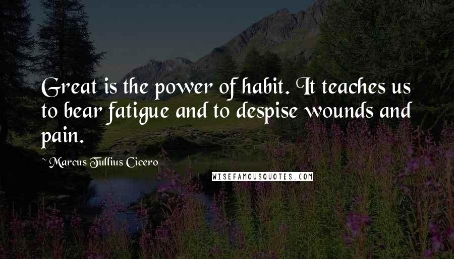 Marcus Tullius Cicero Quotes: Great is the power of habit. It teaches us to bear fatigue and to despise wounds and pain.
