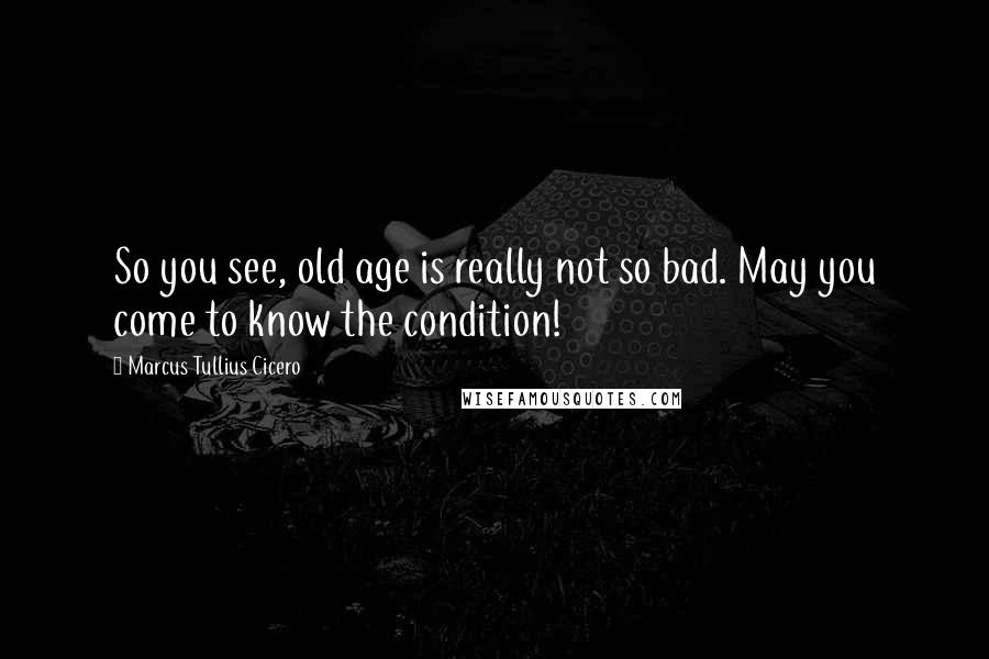 Marcus Tullius Cicero Quotes: So you see, old age is really not so bad. May you come to know the condition!