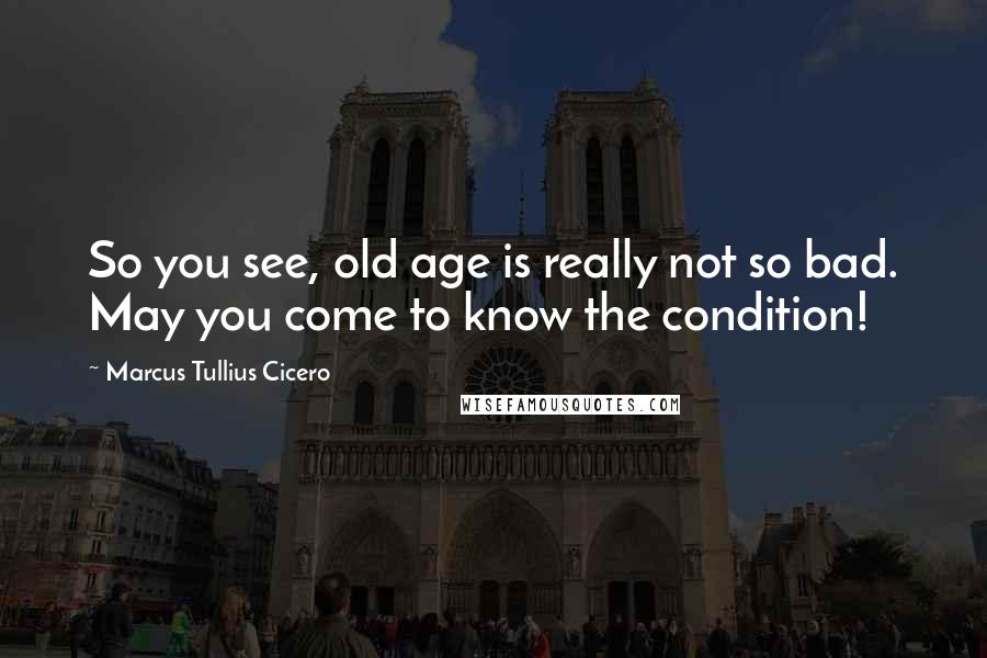 Marcus Tullius Cicero Quotes: So you see, old age is really not so bad. May you come to know the condition!