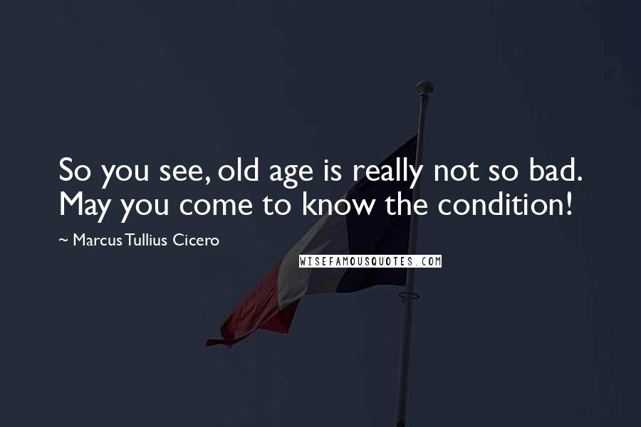 Marcus Tullius Cicero Quotes: So you see, old age is really not so bad. May you come to know the condition!