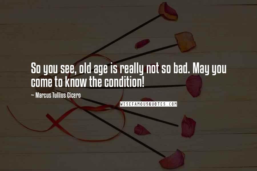 Marcus Tullius Cicero Quotes: So you see, old age is really not so bad. May you come to know the condition!