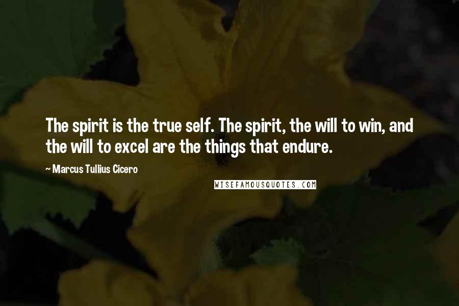 Marcus Tullius Cicero Quotes: The spirit is the true self. The spirit, the will to win, and the will to excel are the things that endure.