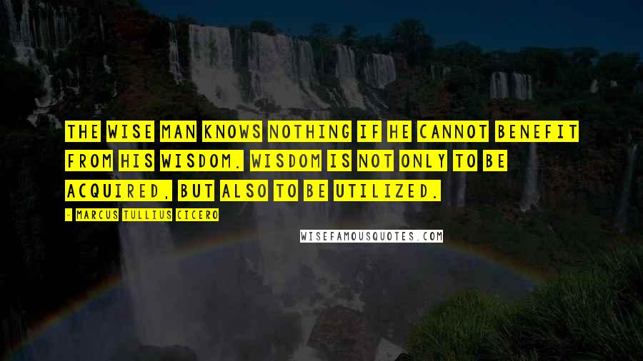 Marcus Tullius Cicero Quotes: The wise man knows nothing if he cannot benefit from his wisdom. Wisdom is not only to be acquired, but also to be utilized.