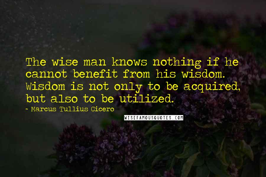 Marcus Tullius Cicero Quotes: The wise man knows nothing if he cannot benefit from his wisdom. Wisdom is not only to be acquired, but also to be utilized.