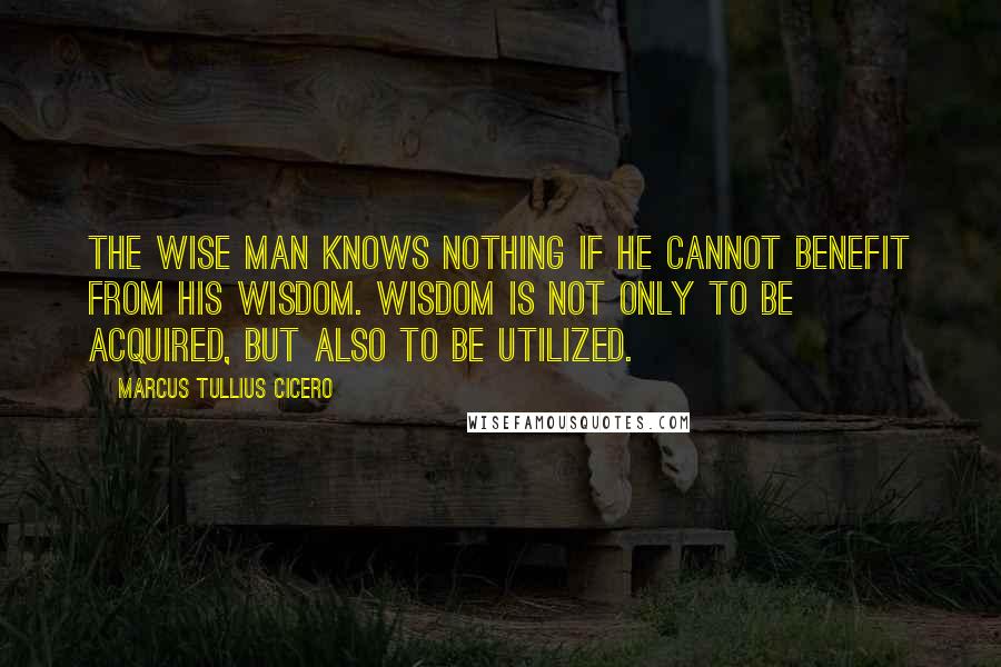 Marcus Tullius Cicero Quotes: The wise man knows nothing if he cannot benefit from his wisdom. Wisdom is not only to be acquired, but also to be utilized.