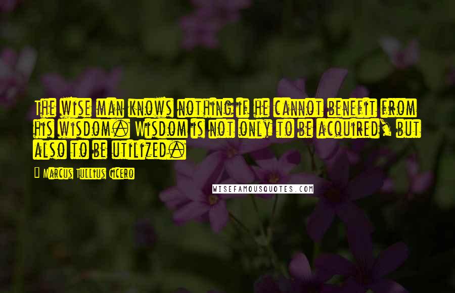 Marcus Tullius Cicero Quotes: The wise man knows nothing if he cannot benefit from his wisdom. Wisdom is not only to be acquired, but also to be utilized.