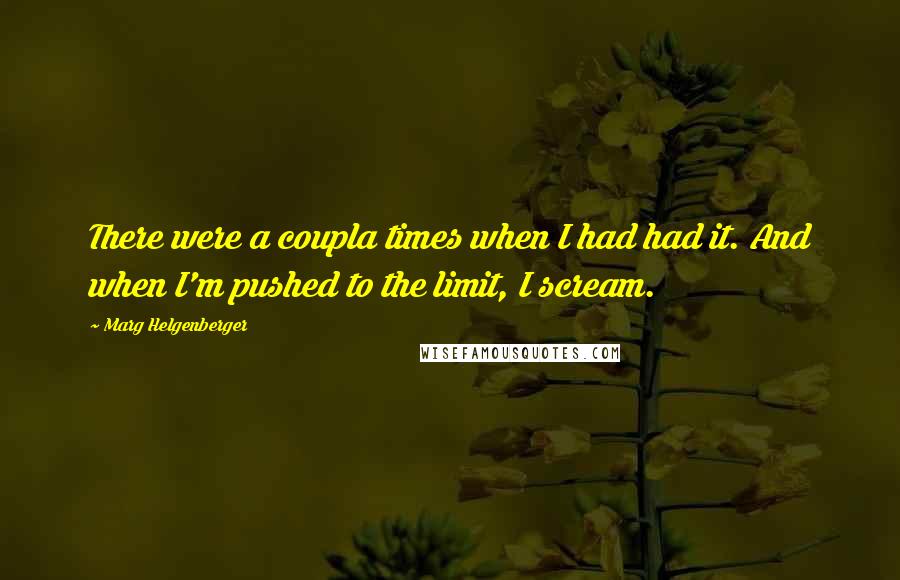 Marg Helgenberger Quotes: There were a coupla times when I had had it. And when I'm pushed to the limit, I scream.