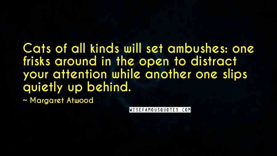 Margaret Atwood Quotes: Cats of all kinds will set ambushes: one frisks around in the open to distract your attention while another one slips quietly up behind.