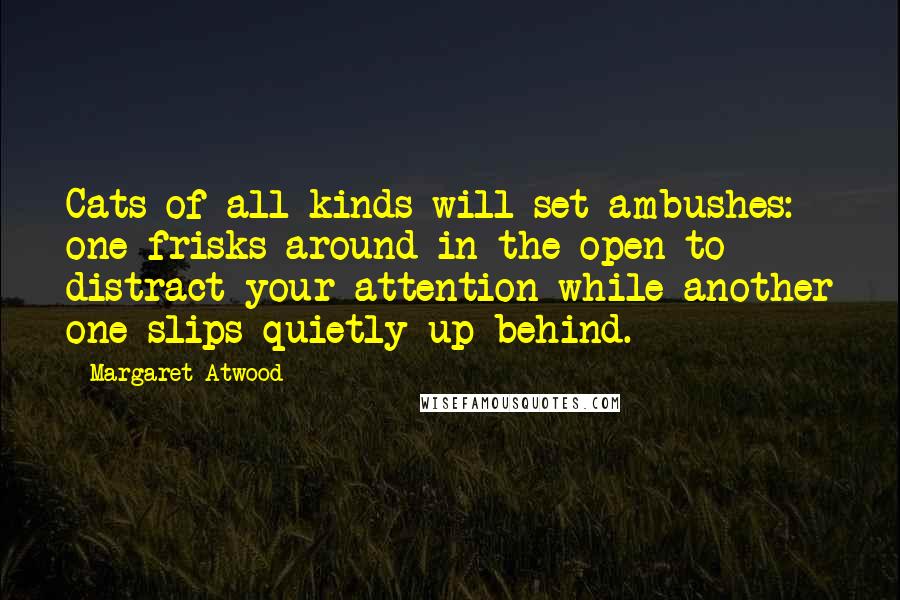 Margaret Atwood Quotes: Cats of all kinds will set ambushes: one frisks around in the open to distract your attention while another one slips quietly up behind.