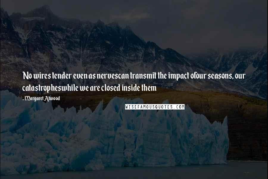 Margaret Atwood Quotes: No wires tender even as nervescan transmit the impact ofour seasons, our catastropheswhile we are closed inside them