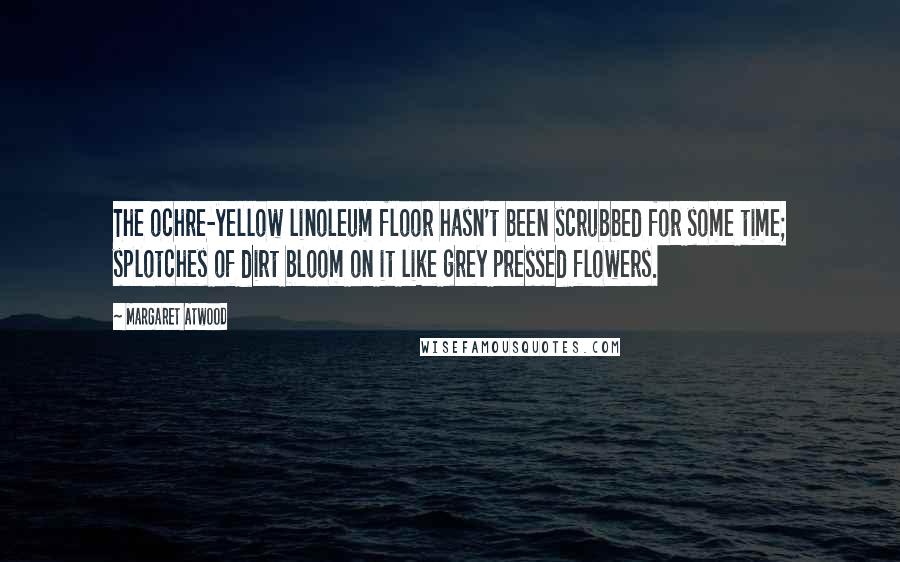 Margaret Atwood Quotes: The ochre-yellow linoleum floor hasn't been scrubbed for some time; splotches of dirt bloom on it like grey pressed flowers.
