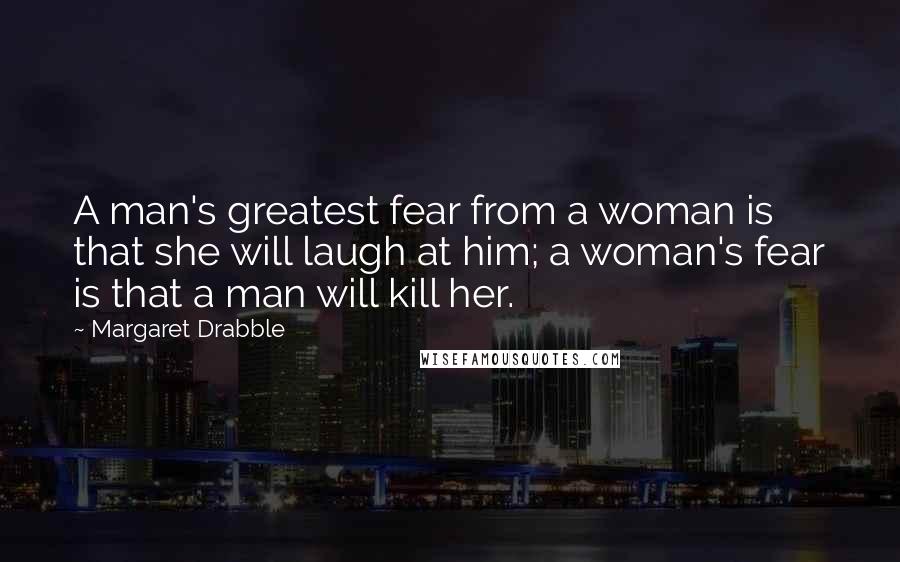 Margaret Drabble Quotes: A man's greatest fear from a woman is that she will laugh at him; a woman's fear is that a man will kill her.