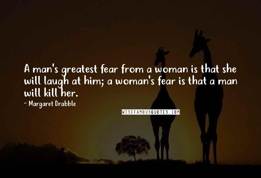 Margaret Drabble Quotes: A man's greatest fear from a woman is that she will laugh at him; a woman's fear is that a man will kill her.