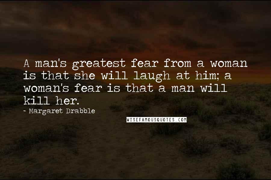 Margaret Drabble Quotes: A man's greatest fear from a woman is that she will laugh at him; a woman's fear is that a man will kill her.