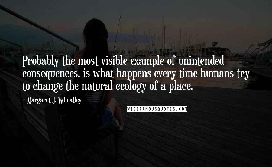 Margaret J. Wheatley Quotes: Probably the most visible example of unintended consequences, is what happens every time humans try to change the natural ecology of a place.