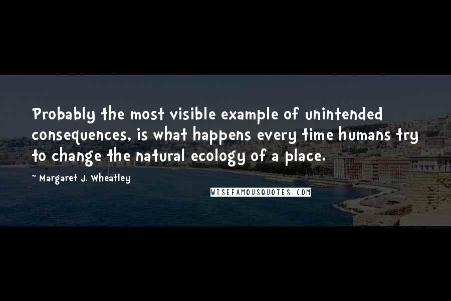 Margaret J. Wheatley Quotes: Probably the most visible example of unintended consequences, is what happens every time humans try to change the natural ecology of a place.