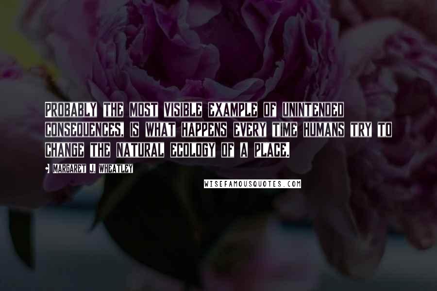 Margaret J. Wheatley Quotes: Probably the most visible example of unintended consequences, is what happens every time humans try to change the natural ecology of a place.