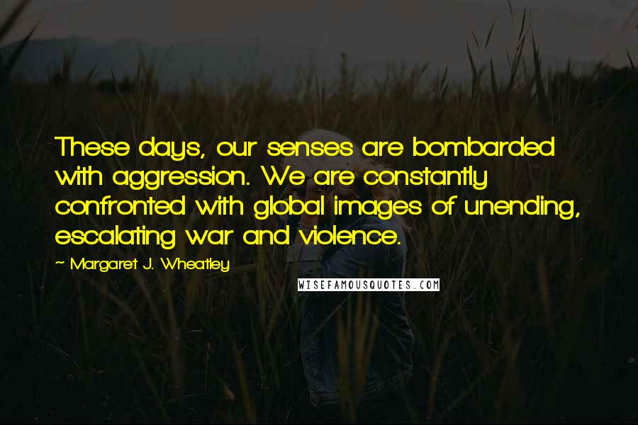 Margaret J. Wheatley Quotes: These days, our senses are bombarded with aggression. We are constantly confronted with global images of unending, escalating war and violence.