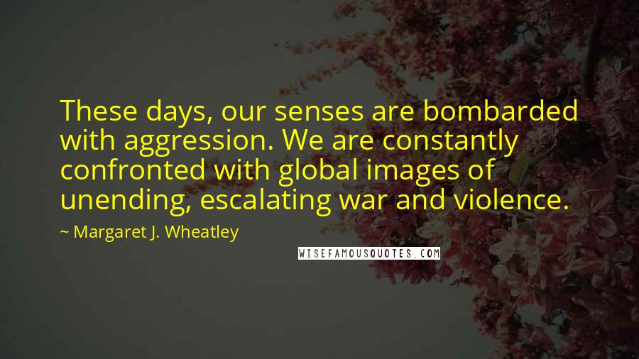 Margaret J. Wheatley Quotes: These days, our senses are bombarded with aggression. We are constantly confronted with global images of unending, escalating war and violence.