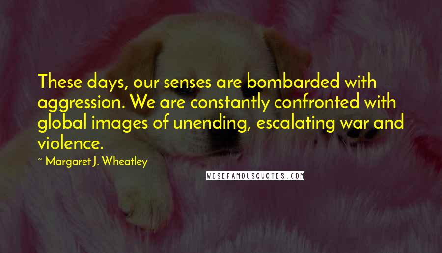Margaret J. Wheatley Quotes: These days, our senses are bombarded with aggression. We are constantly confronted with global images of unending, escalating war and violence.