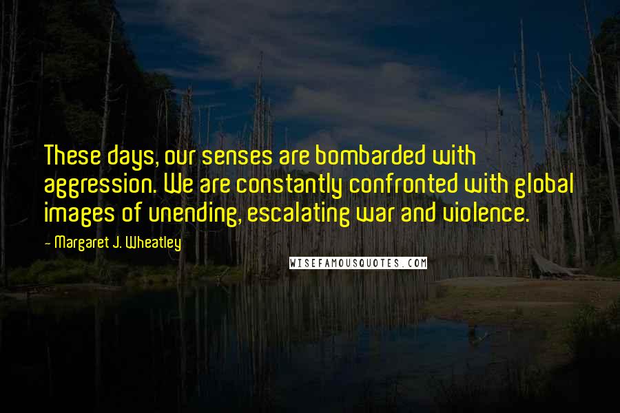 Margaret J. Wheatley Quotes: These days, our senses are bombarded with aggression. We are constantly confronted with global images of unending, escalating war and violence.