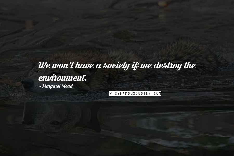 Margaret Mead Quotes: We won't have a society if we destroy the environment.