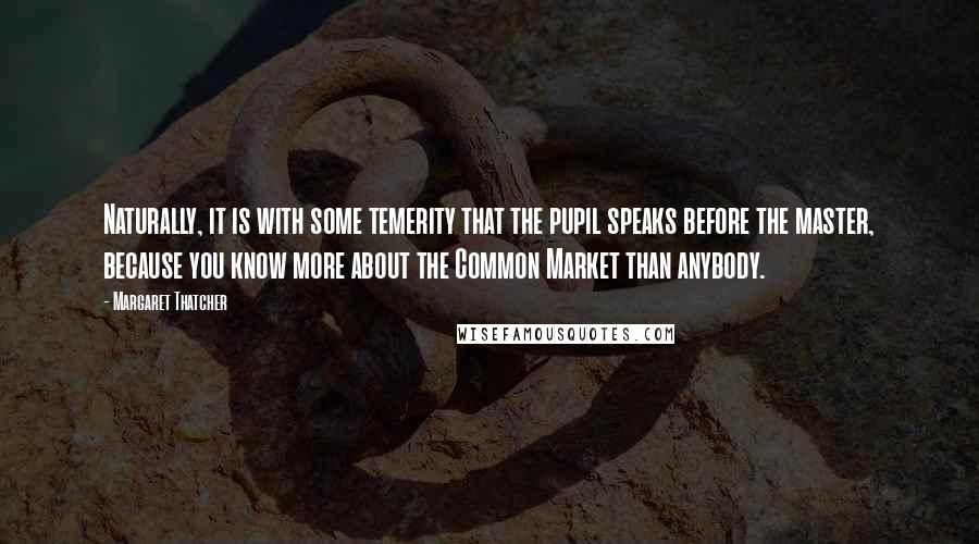 Margaret Thatcher Quotes: Naturally, it is with some temerity that the pupil speaks before the master, because you know more about the Common Market than anybody.