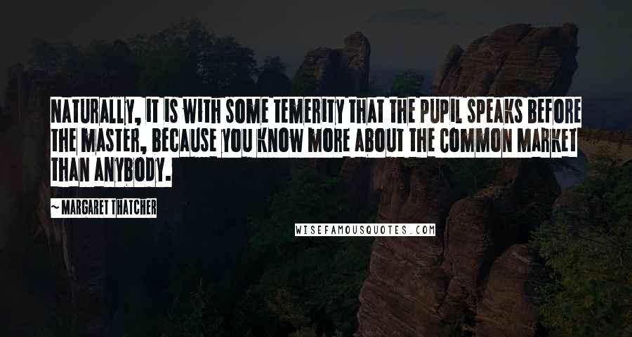 Margaret Thatcher Quotes: Naturally, it is with some temerity that the pupil speaks before the master, because you know more about the Common Market than anybody.