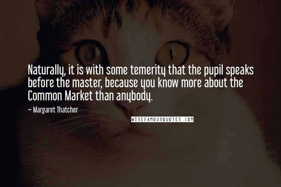 Margaret Thatcher Quotes: Naturally, it is with some temerity that the pupil speaks before the master, because you know more about the Common Market than anybody.