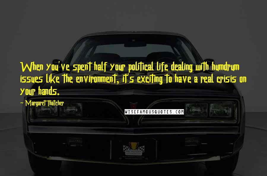 Margaret Thatcher Quotes: When you've spent half your political life dealing with humdrum issues like the environment, it's exciting to have a real crisis on your hands.