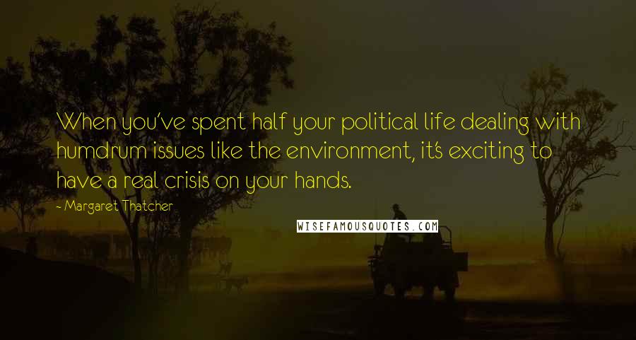 Margaret Thatcher Quotes: When you've spent half your political life dealing with humdrum issues like the environment, it's exciting to have a real crisis on your hands.