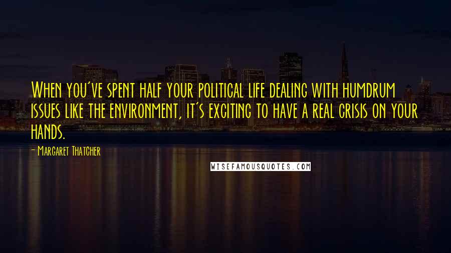 Margaret Thatcher Quotes: When you've spent half your political life dealing with humdrum issues like the environment, it's exciting to have a real crisis on your hands.