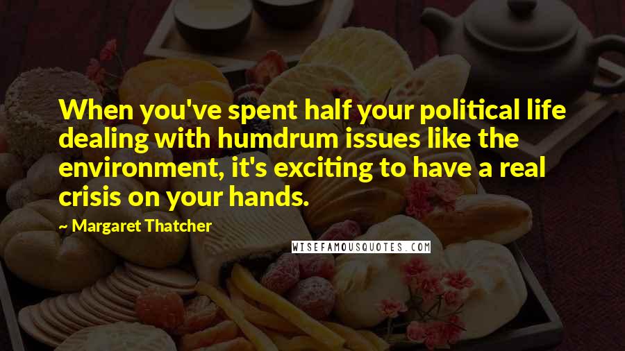 Margaret Thatcher Quotes: When you've spent half your political life dealing with humdrum issues like the environment, it's exciting to have a real crisis on your hands.