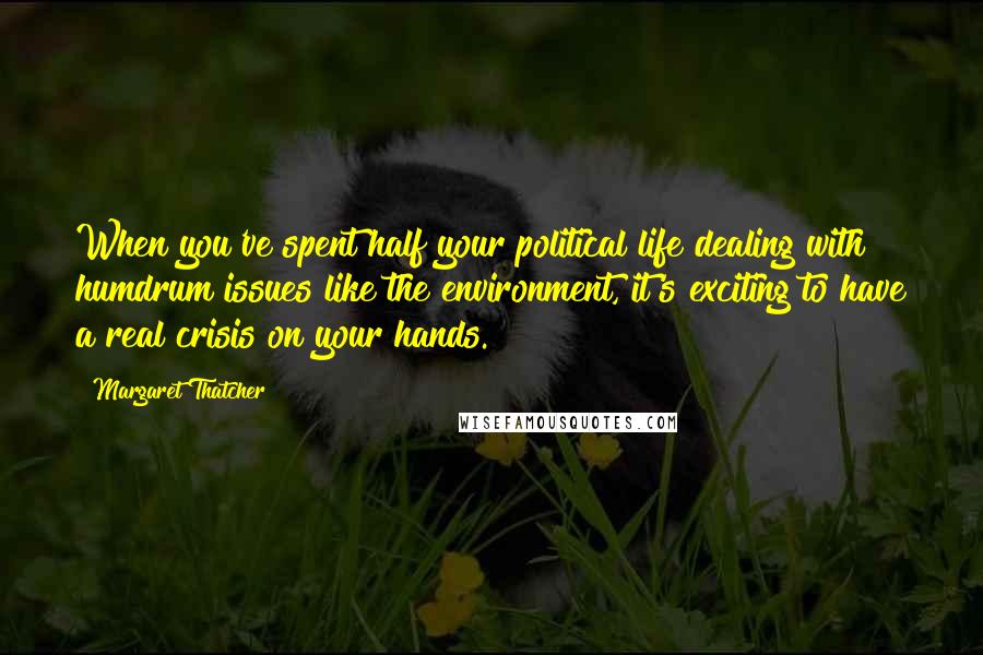 Margaret Thatcher Quotes: When you've spent half your political life dealing with humdrum issues like the environment, it's exciting to have a real crisis on your hands.