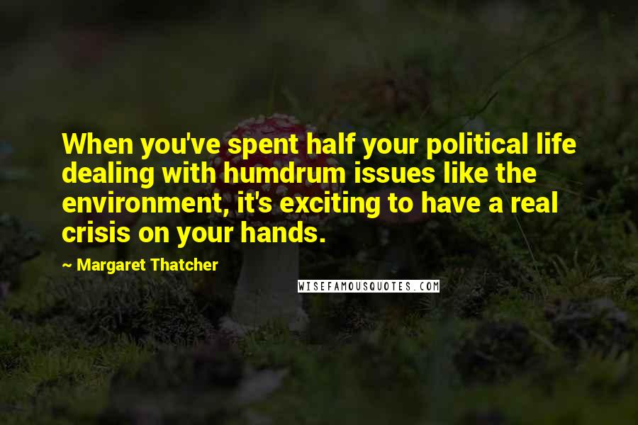 Margaret Thatcher Quotes: When you've spent half your political life dealing with humdrum issues like the environment, it's exciting to have a real crisis on your hands.