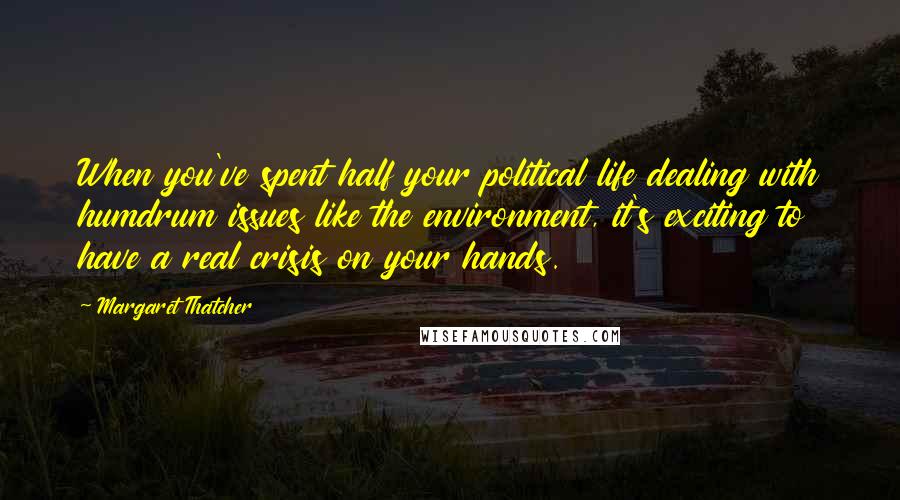 Margaret Thatcher Quotes: When you've spent half your political life dealing with humdrum issues like the environment, it's exciting to have a real crisis on your hands.