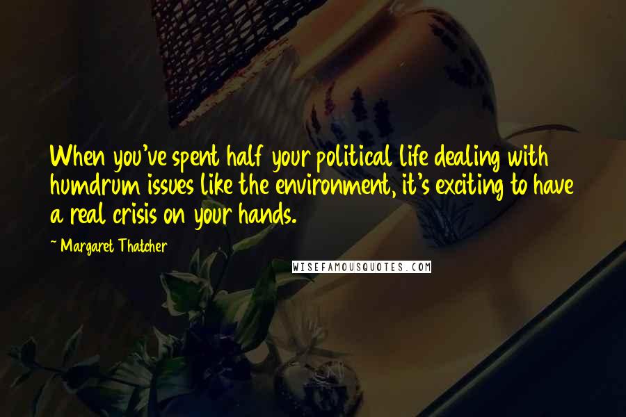 Margaret Thatcher Quotes: When you've spent half your political life dealing with humdrum issues like the environment, it's exciting to have a real crisis on your hands.