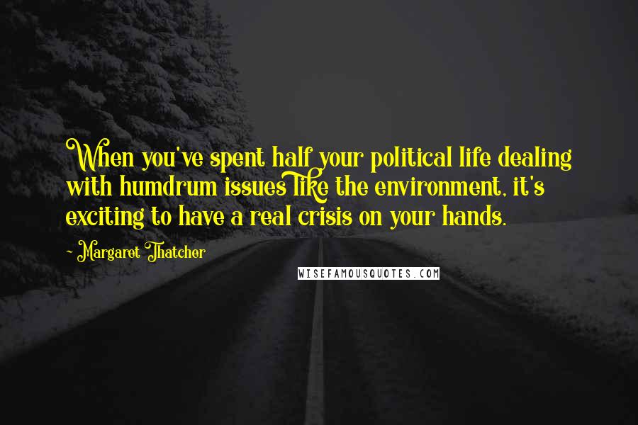 Margaret Thatcher Quotes: When you've spent half your political life dealing with humdrum issues like the environment, it's exciting to have a real crisis on your hands.