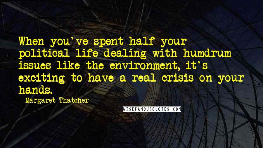 Margaret Thatcher Quotes: When you've spent half your political life dealing with humdrum issues like the environment, it's exciting to have a real crisis on your hands.