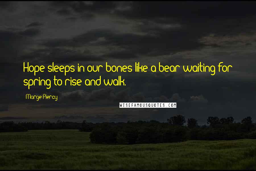 Marge Piercy Quotes: Hope sleeps in our bones like a bear waiting for spring to rise and walk.