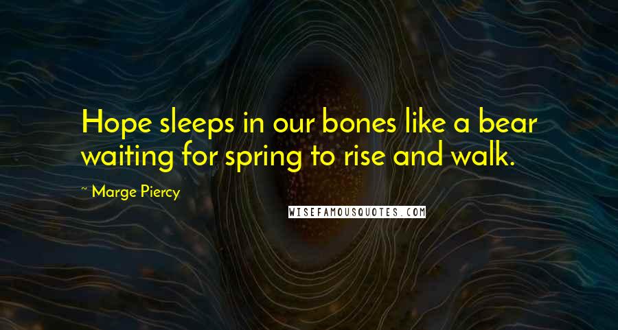 Marge Piercy Quotes: Hope sleeps in our bones like a bear waiting for spring to rise and walk.