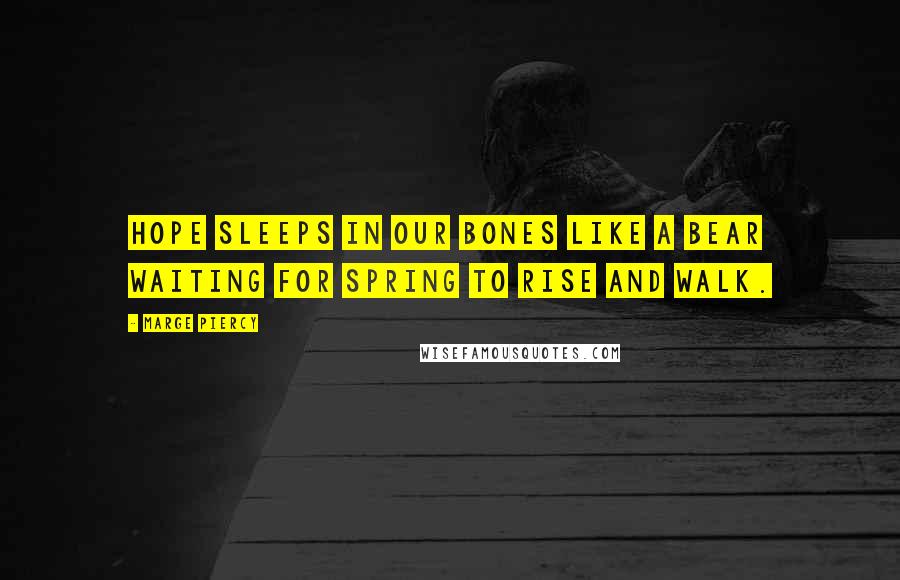 Marge Piercy Quotes: Hope sleeps in our bones like a bear waiting for spring to rise and walk.